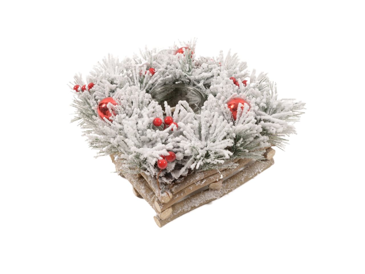 Portacandela "snow" in legno 22x22x12cm