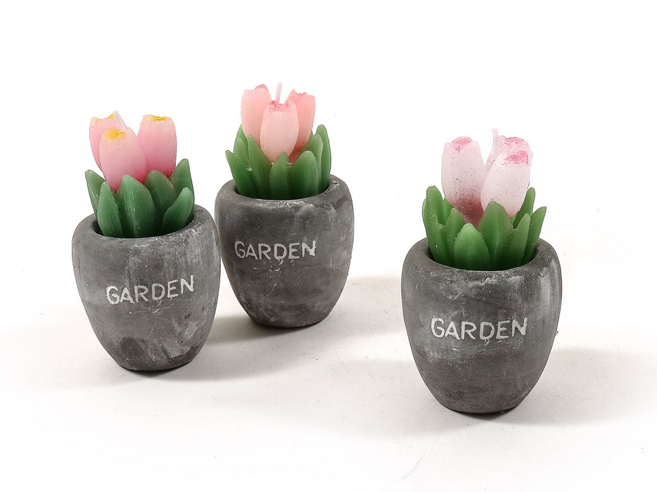 Candela pianta di tulipano in vaso di cemento misura d.6,2x10,3cm in colori assortiti