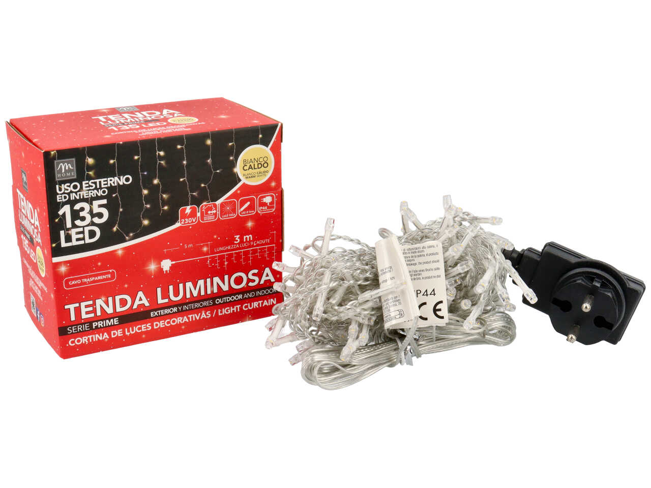 Tenda filo trasparente 135 led 9fili bianco caldo uso esterno 31