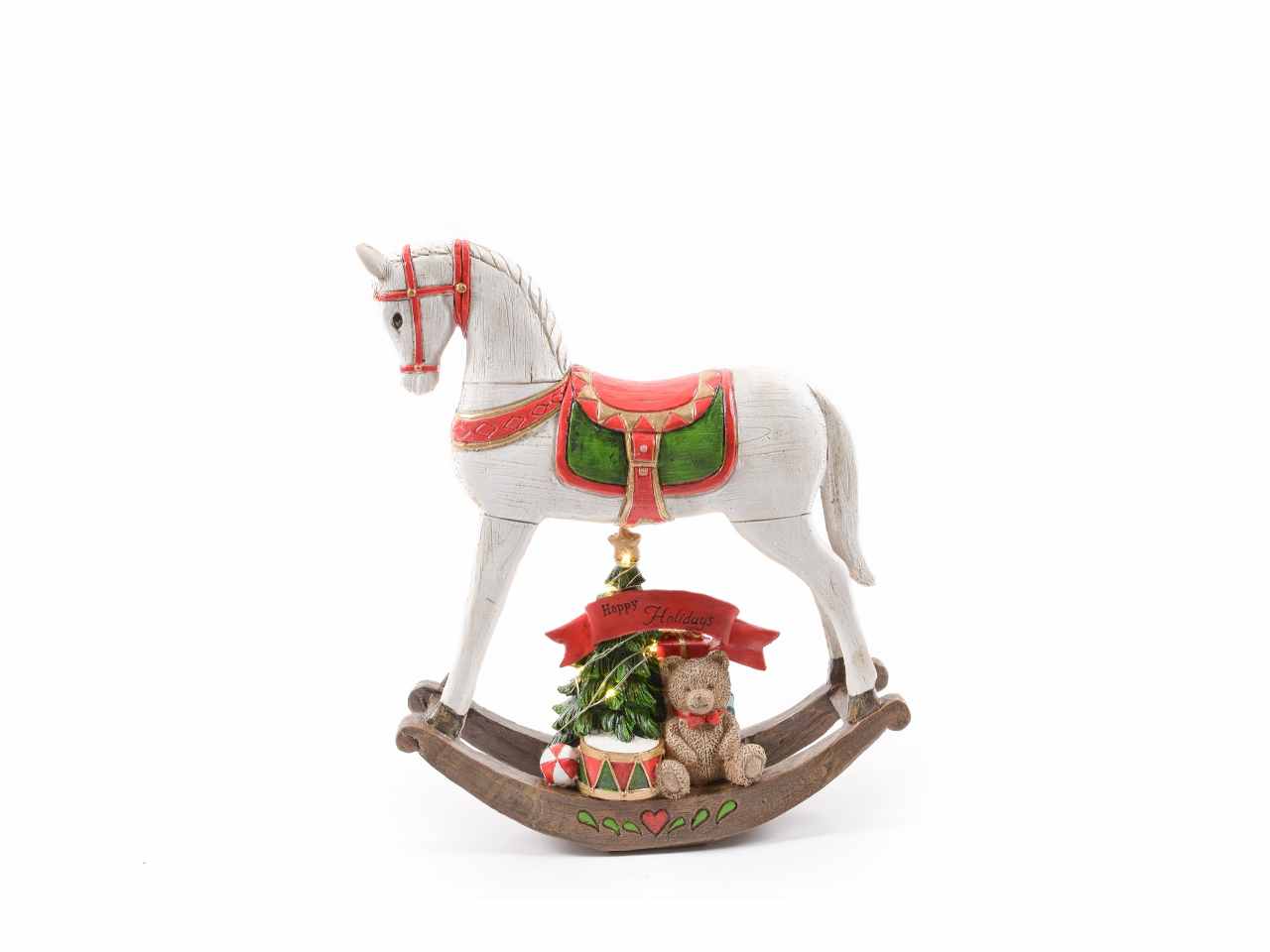 Cavalluccio a dondolo grande in resina con luci 26,5x8,5xh.30cm