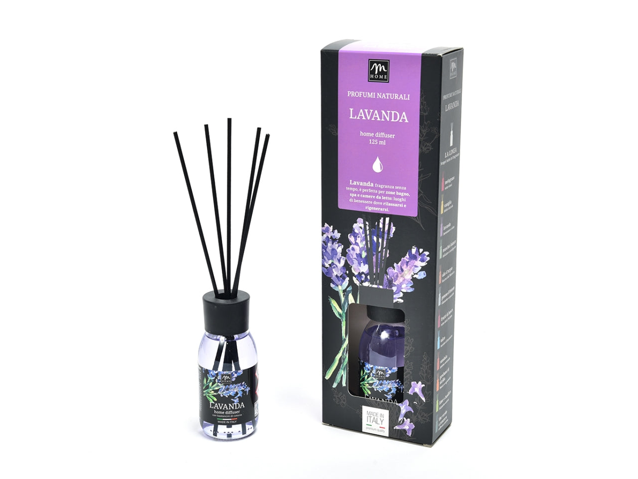 Bouquet nera diffusore di essenza con bacchetti in cotone capacita' 125ml lavanda