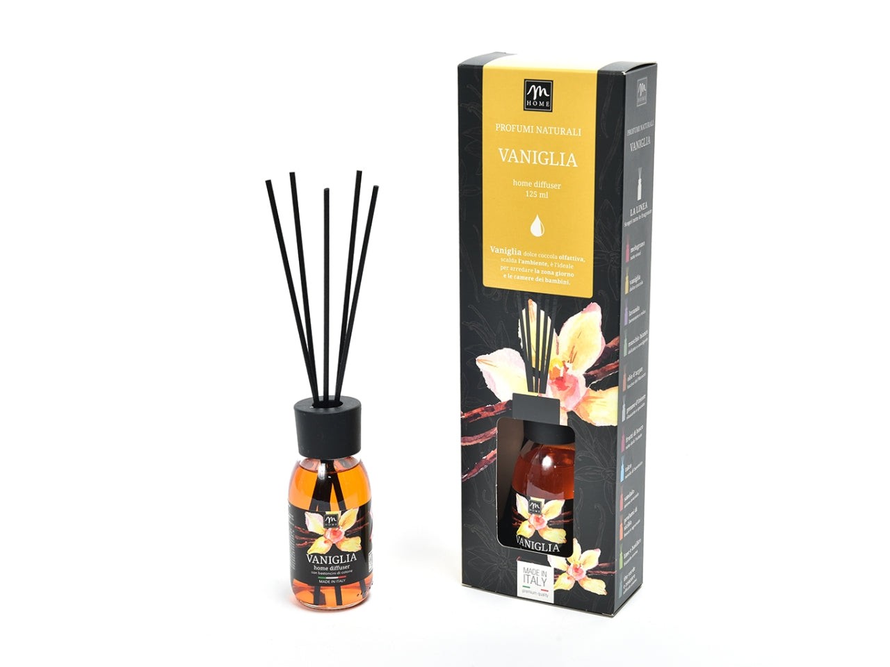 Bouquet nera diffusore di essenza con bacchetti in cotone capacita' 125ml vaniglia