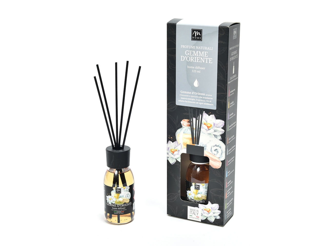 Bouquet nera diffusore di essenza con bacchetti in cotone capacita' 125ml gemme d'oriente
