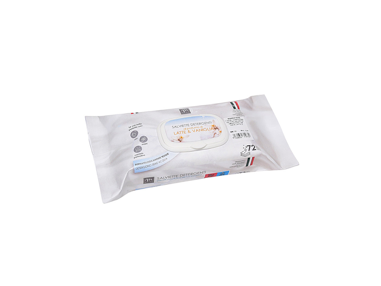 Salviette umidificate misura 15x16cm fragranza latte di vaniglia - la confezione comprende 72 salviette