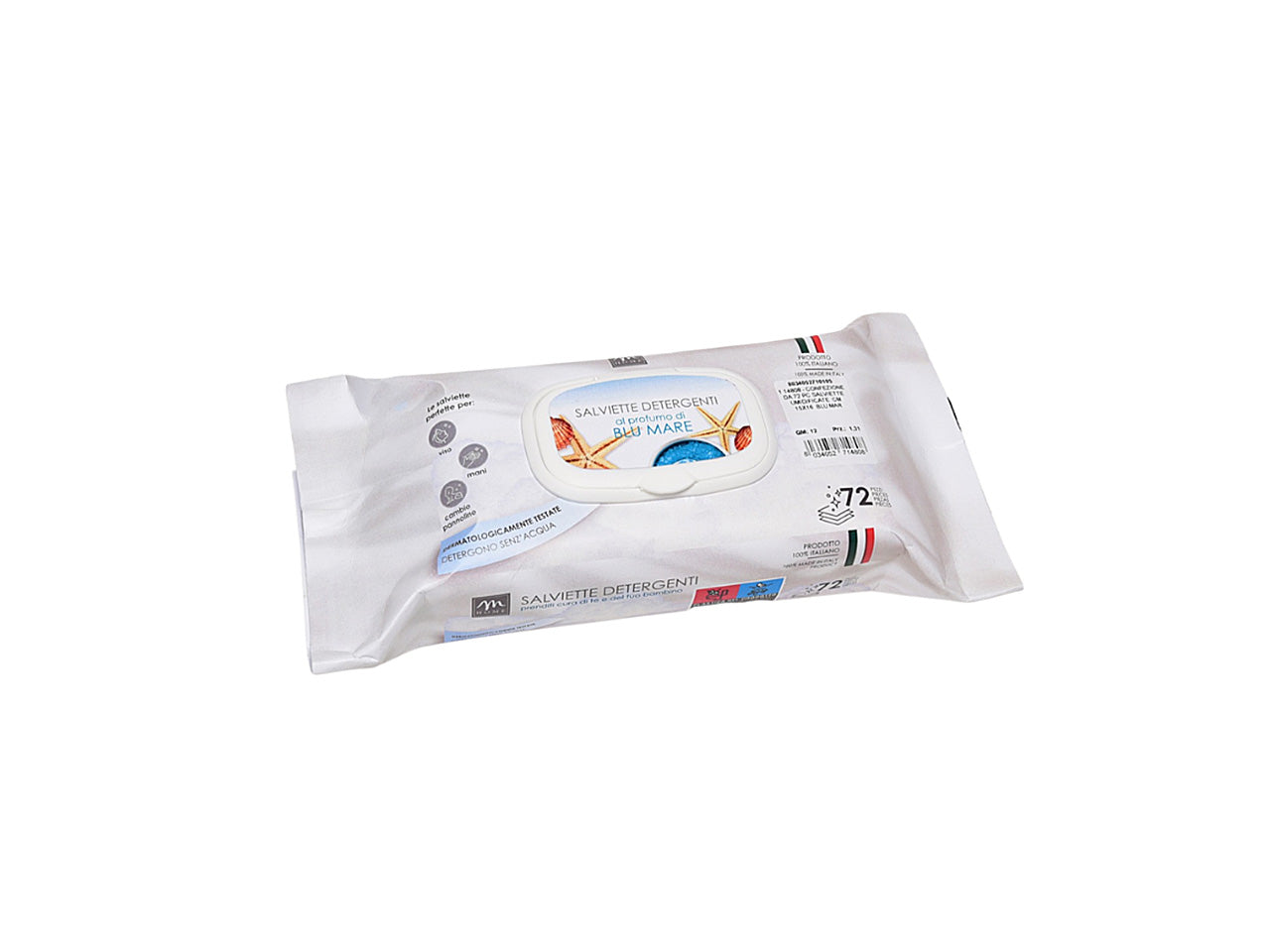 Salviette umidificate misura 15x16cm fragranza blu mare - la confezione comprende 72 salviette