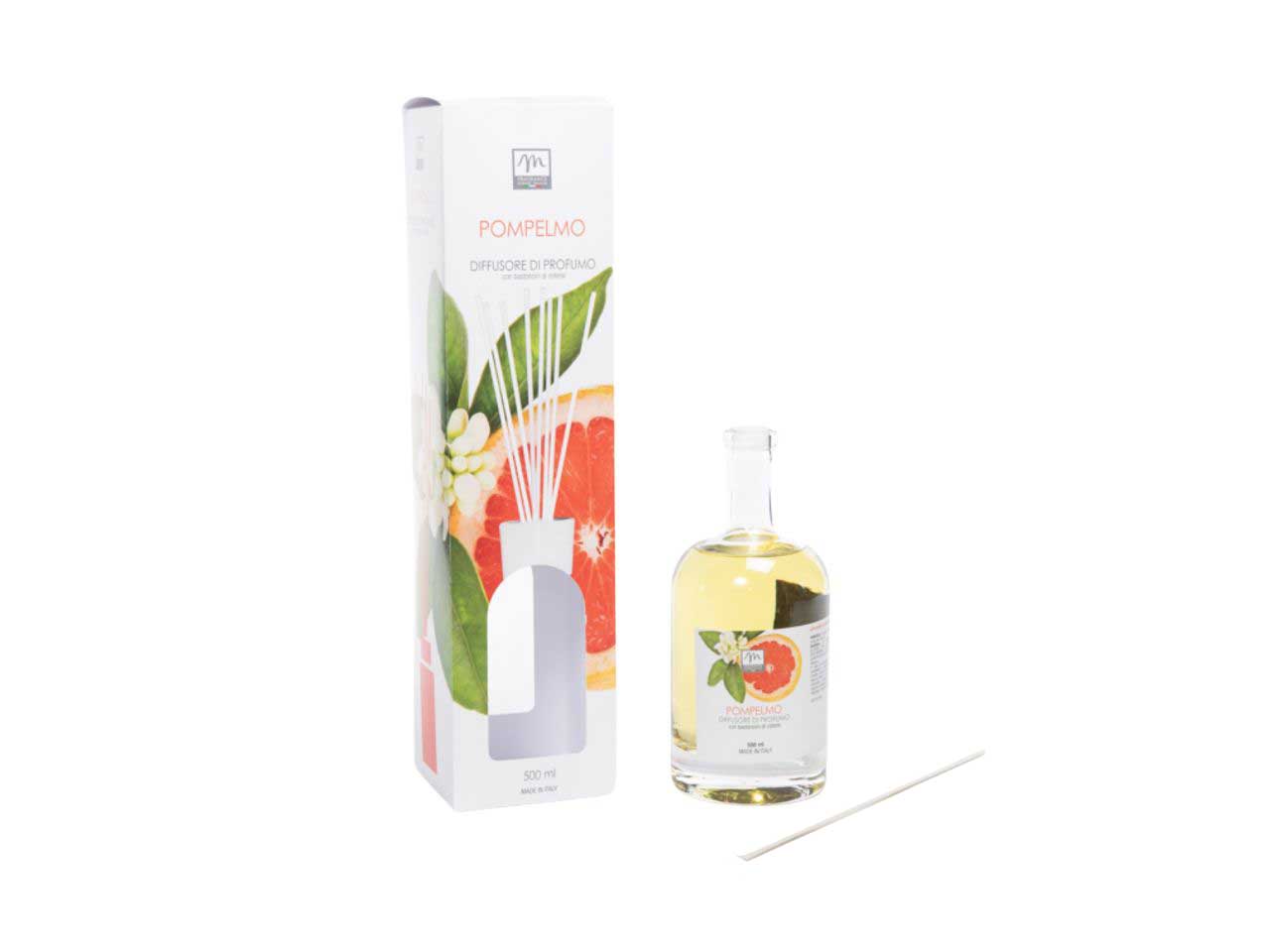 Diffusore di essenza 500 ml pompelmo linea bouquet con bacchetti in cotone e scatola regalo