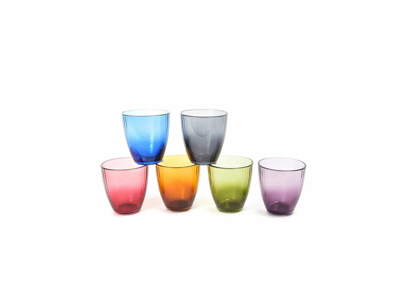 Bicchieri in vetro "lines" in set da 6 pezzi d.8xh9cm 285cc colori assortiti scatola regalo