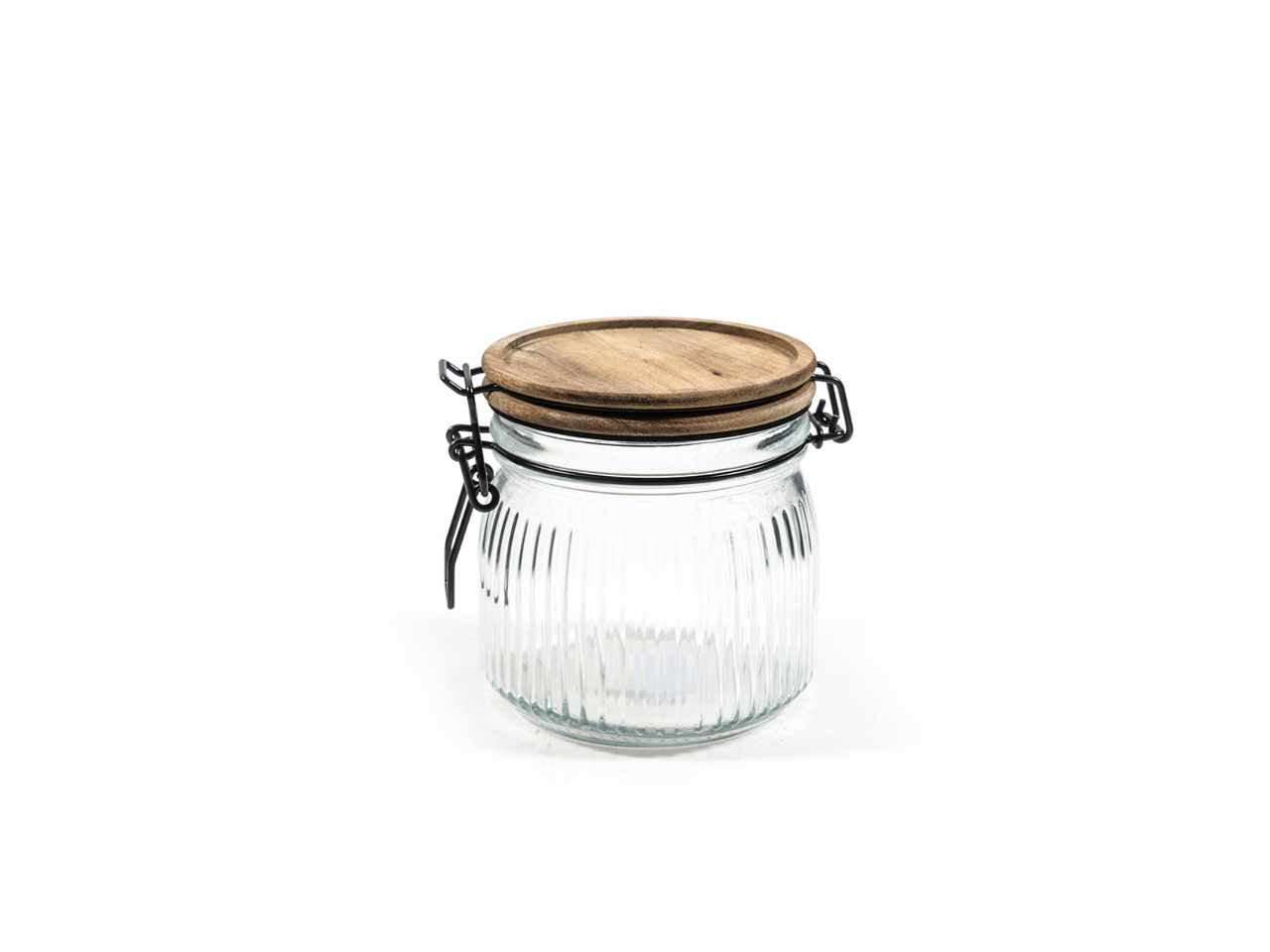 Barattolo ermetico in vetro con coperchio in acacia 480ml 10.7x10.7xh11cm