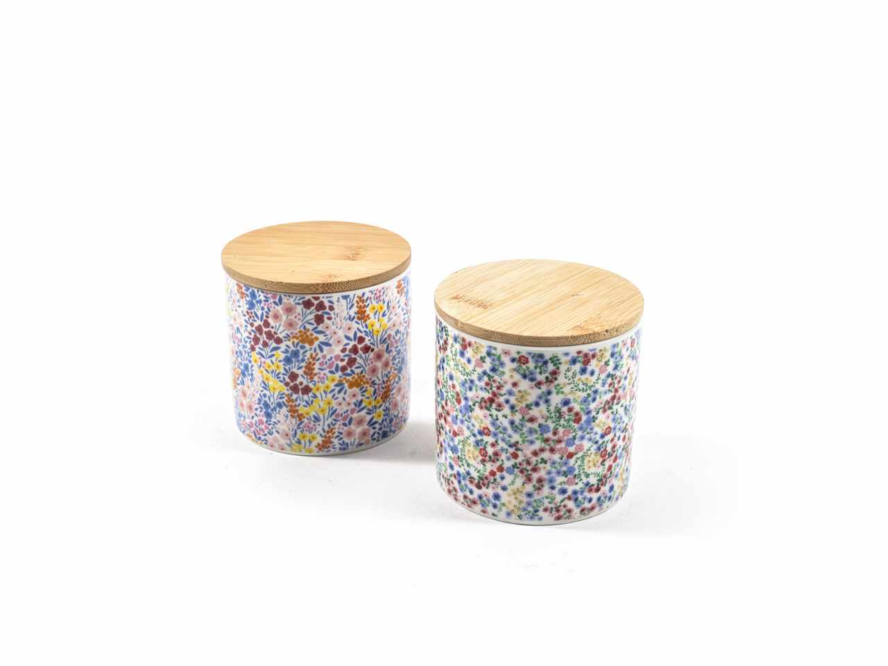 Barattolo ermetico in porcellana con tappo in bamboo 500ml d.10.3xh.10cm fantasie assortite