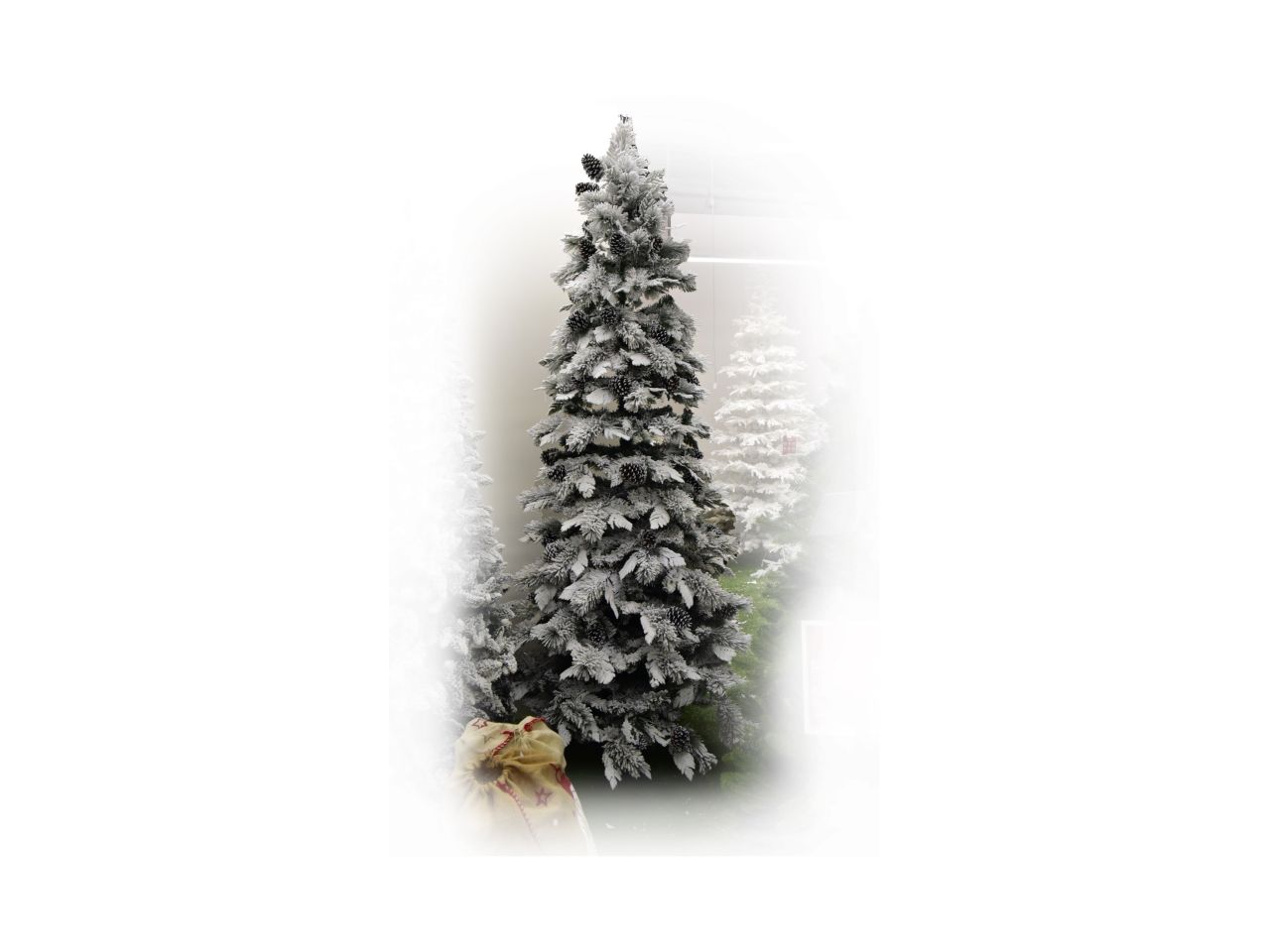Albero di natale linea chamonix slim innevato con pigne e 364 rami - misura d.85xh.180cm $