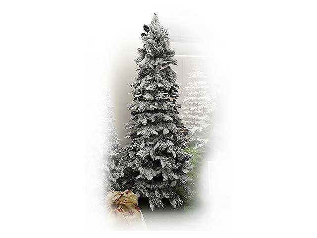 Albero di natale linea chamonix slim innevato con pigne e 678 rami - misura d.105xh.240cm $
