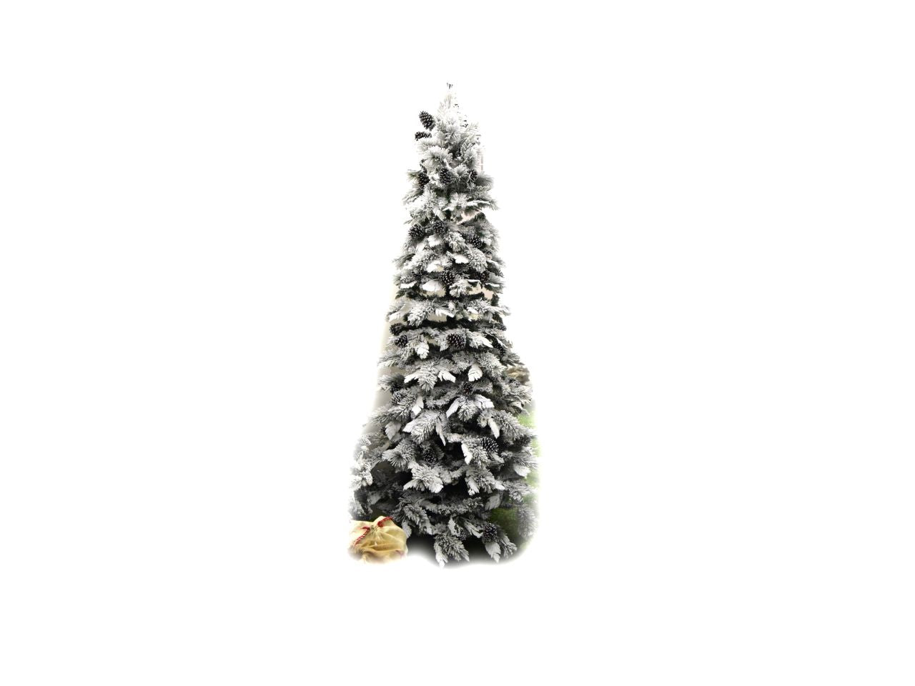 Albero di natale linea chamonix slim innevato con pigne e 918 rami - misura d.115xh.270cm $