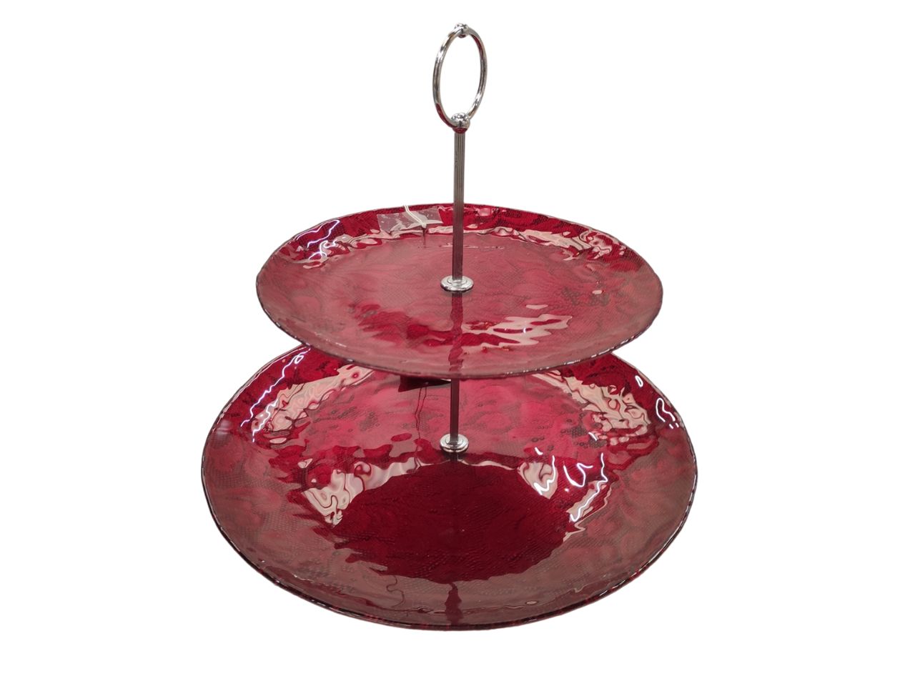 Alzata 2 piani in vetro" romantic " cm 28/21 colore rosso