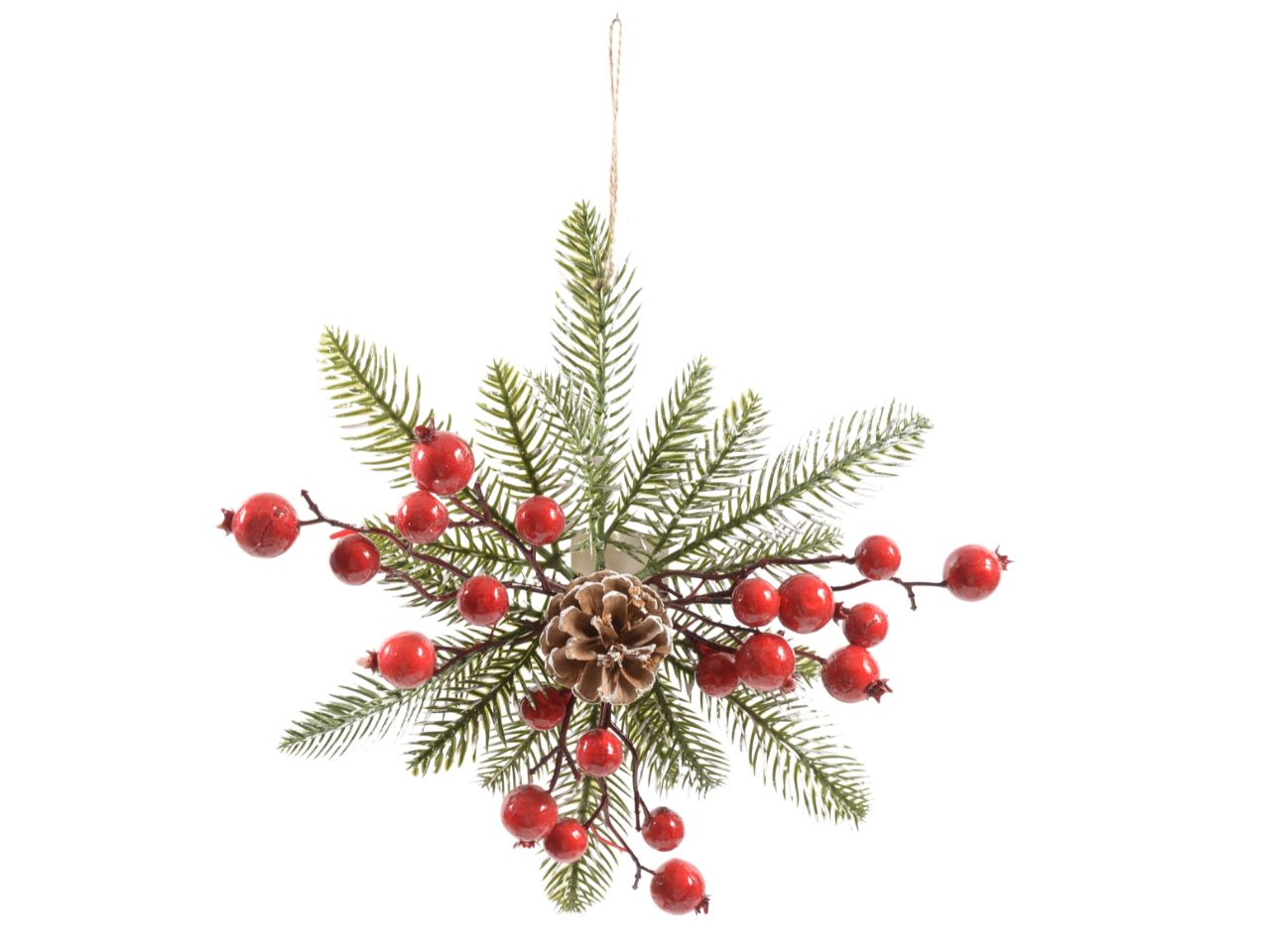 Pendente fiocco di neve con bacche diam. 30 cm