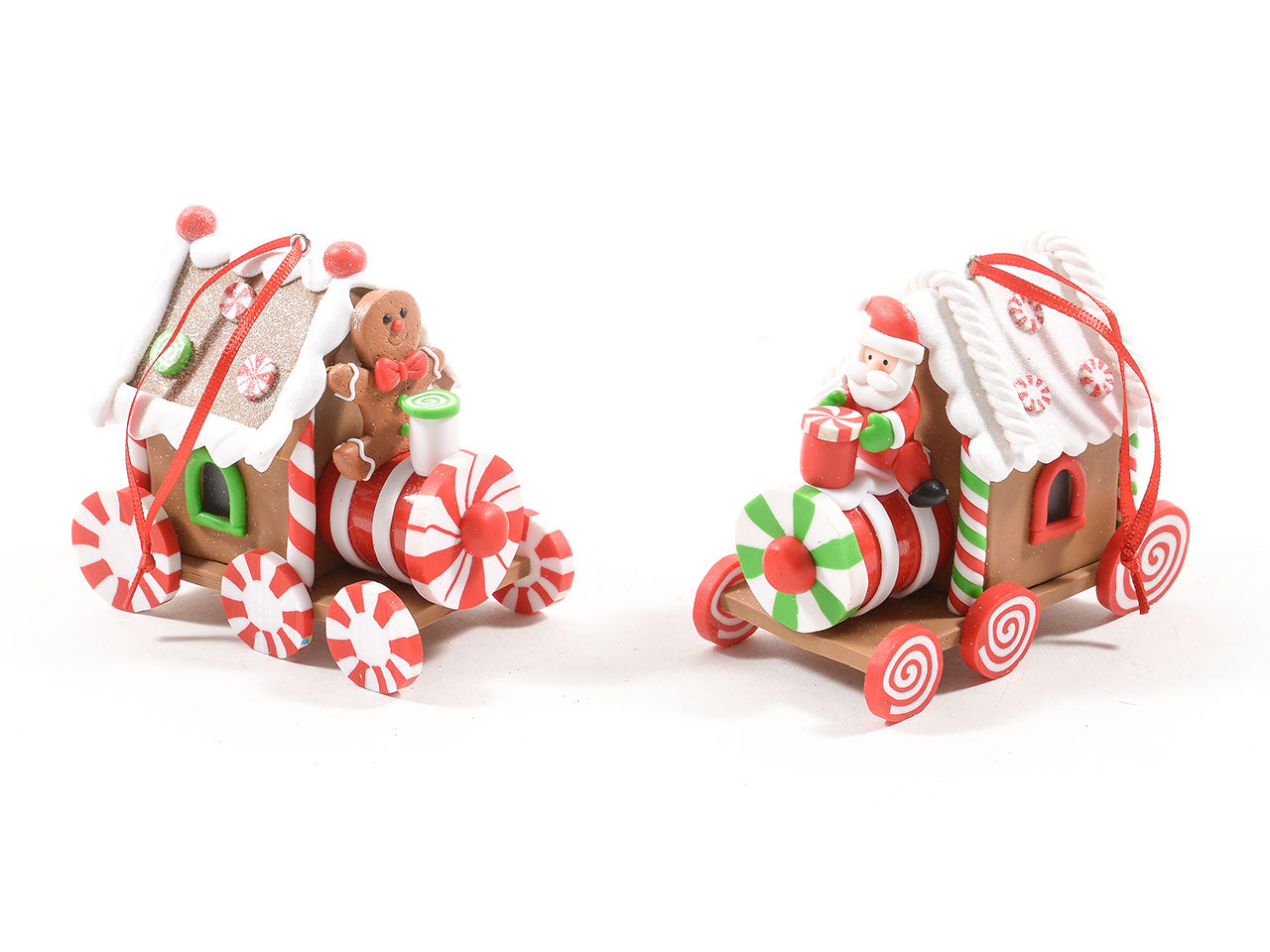 Pendente treno natalizio in argilla morbida misura 8,5x5xh.8cm decori assortiti