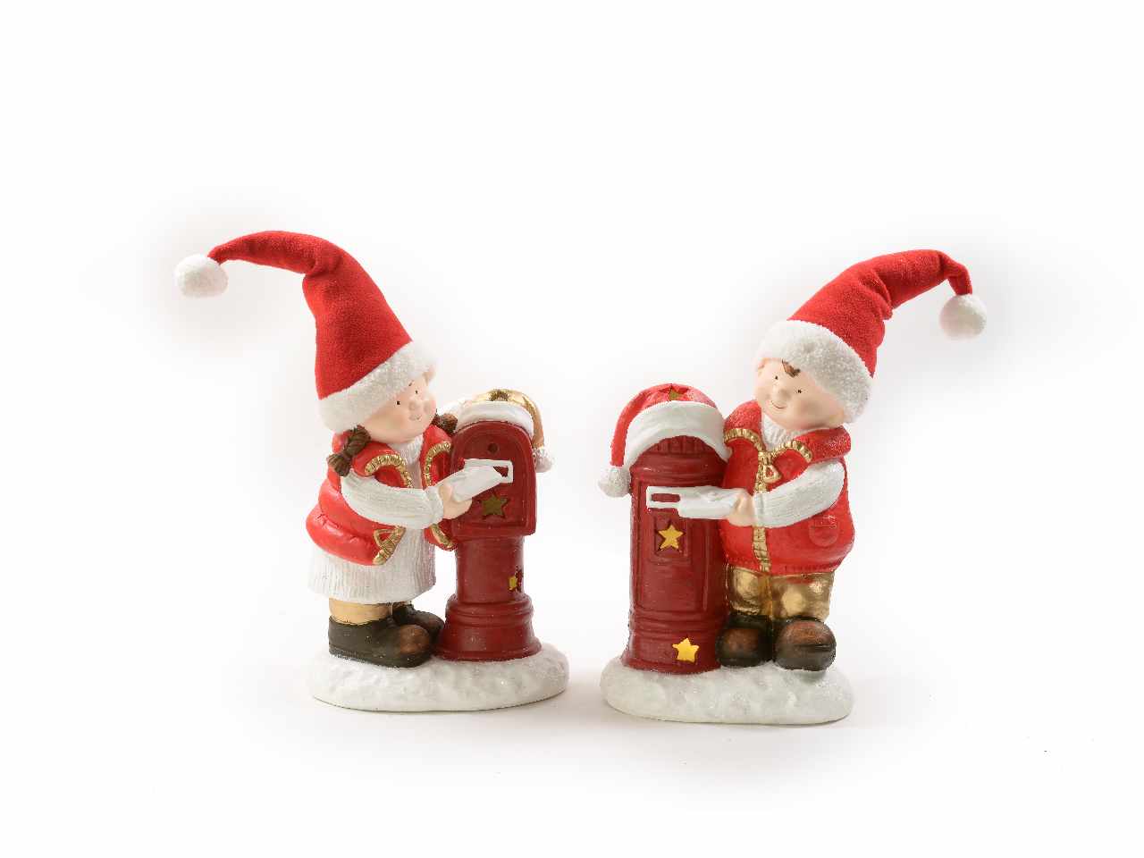 Bimbi livio e livia con cassetta della posta con luci 31.5x22.5xh69cm design asso