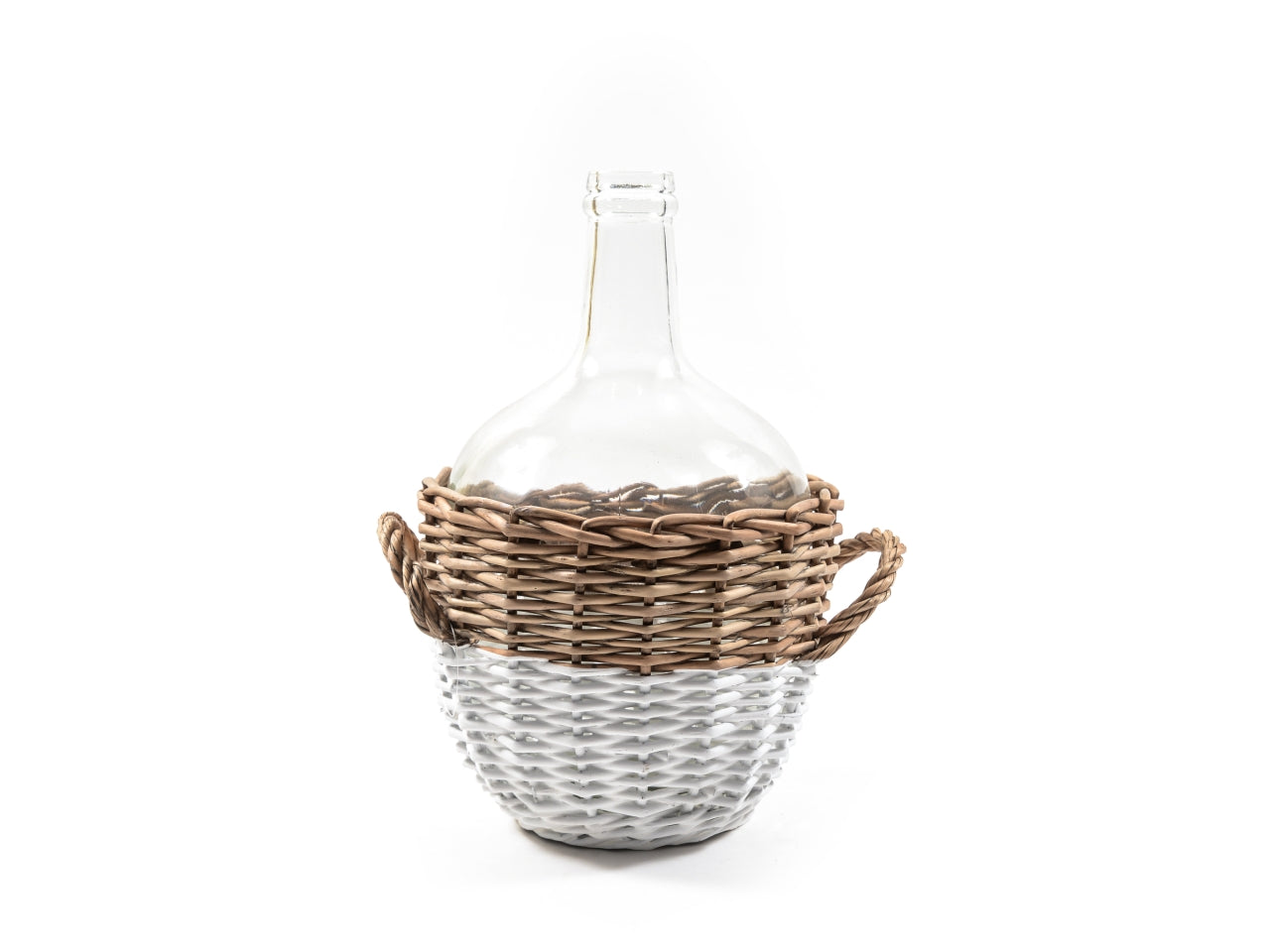 Vaso decorativo damigiana country in vetro e vimini bianco e naturale 32x20 cm - M Home