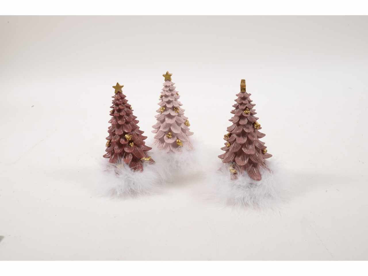 Albero di natale "chic" con piume in resina diam.8,5xh.19cm assortito