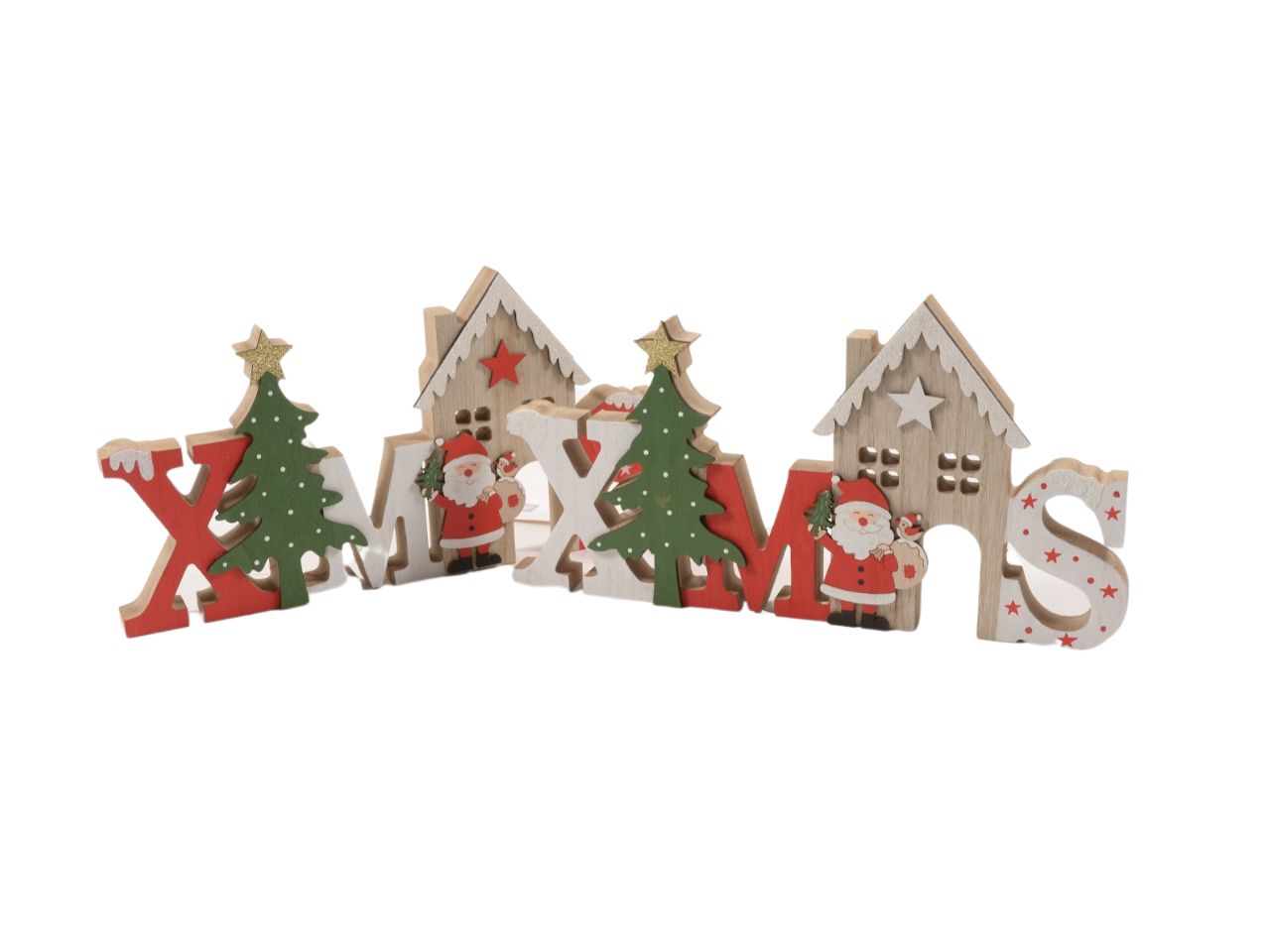 Decorazione natalizia 'xmas" in legno 30x2xh.15,5cm assortita