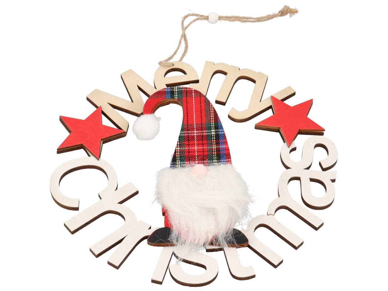 Dietroporta natalizio tartan in legno diametro 23cm altezza 23cm