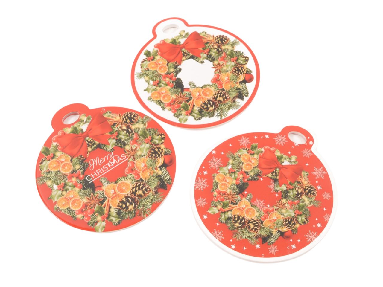 Decorazione palla di natale in ceramica "merry christmas" 17x19cm assortita