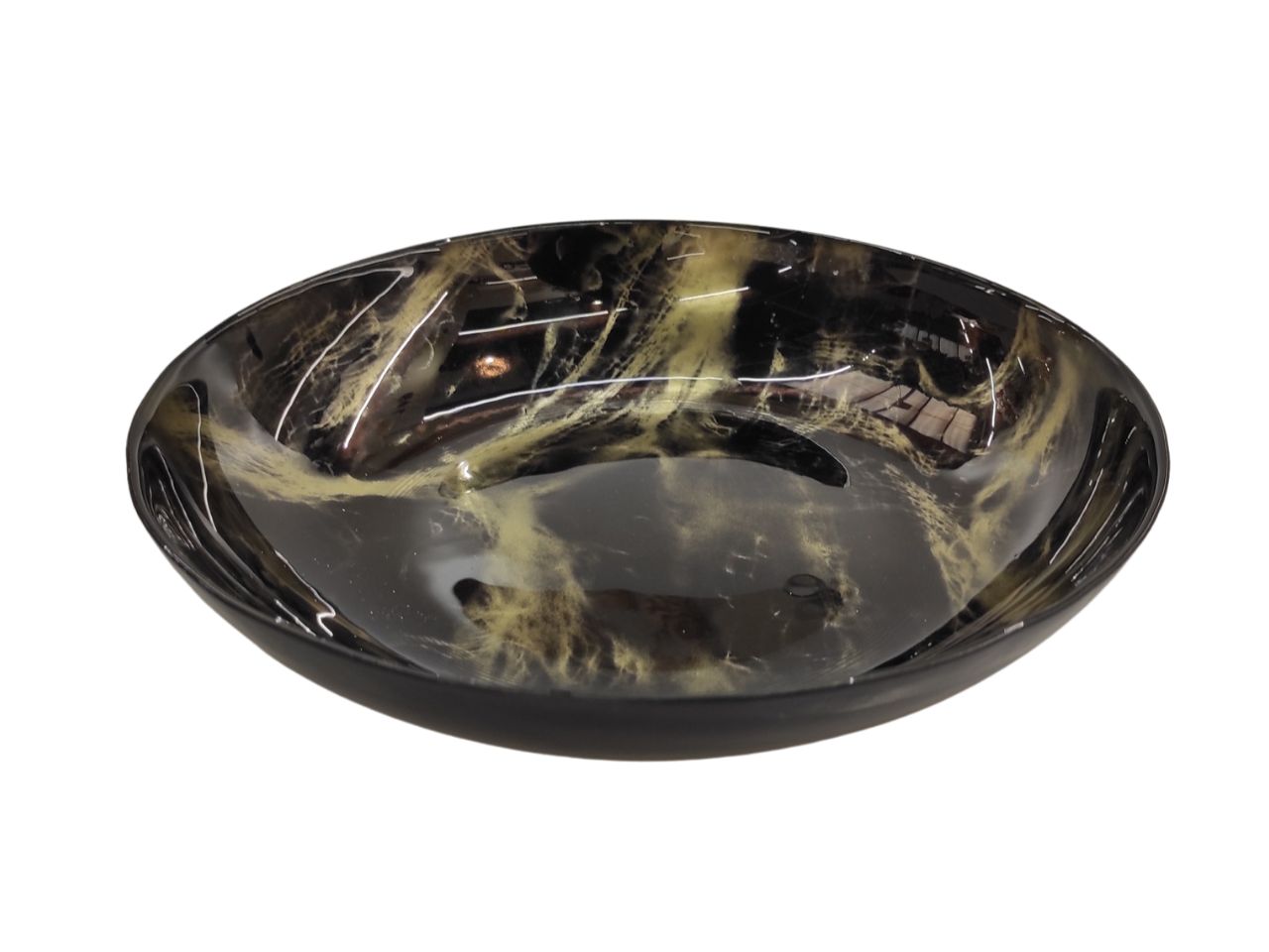 Piatto fondo in vetro " murble "  d cm 21 x h 4,5 colore oro e nero