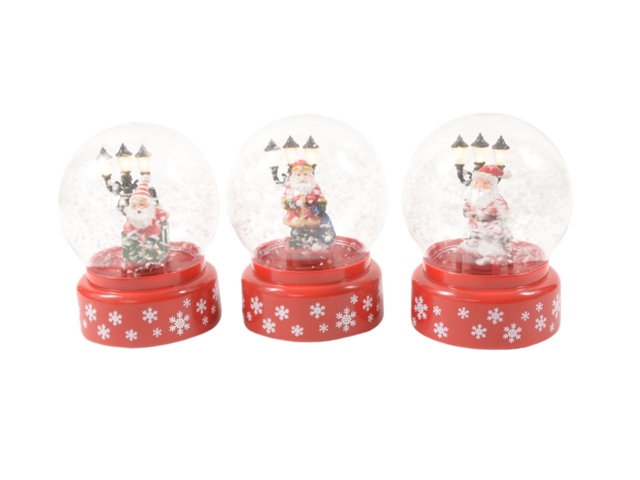Globo di neve snowflakes con sensore sonoro neve luci e musica misura 13x13xh.18cm assortita