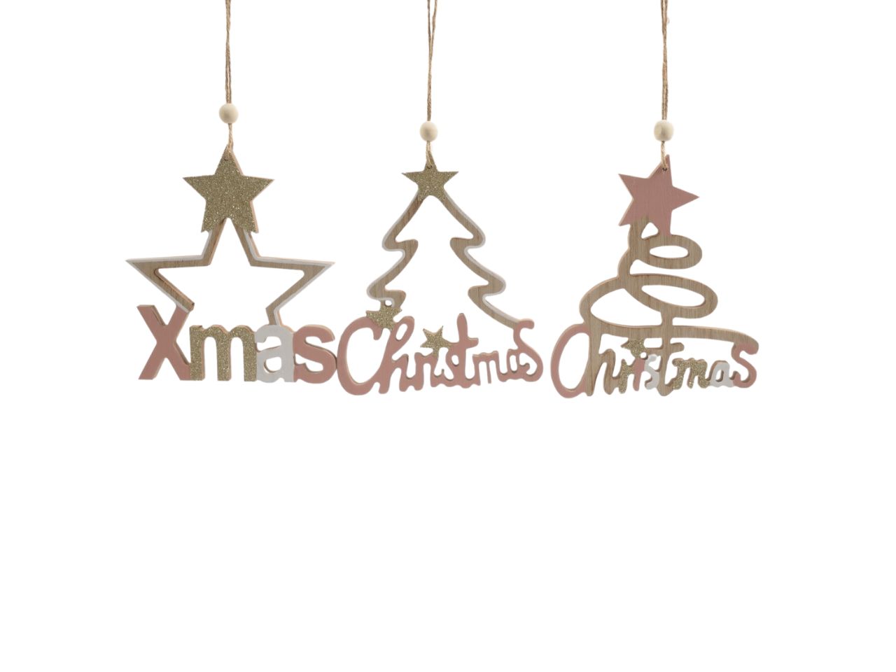 Pendente natalizio "christmas" in legno 14,5xh.17cm assortito