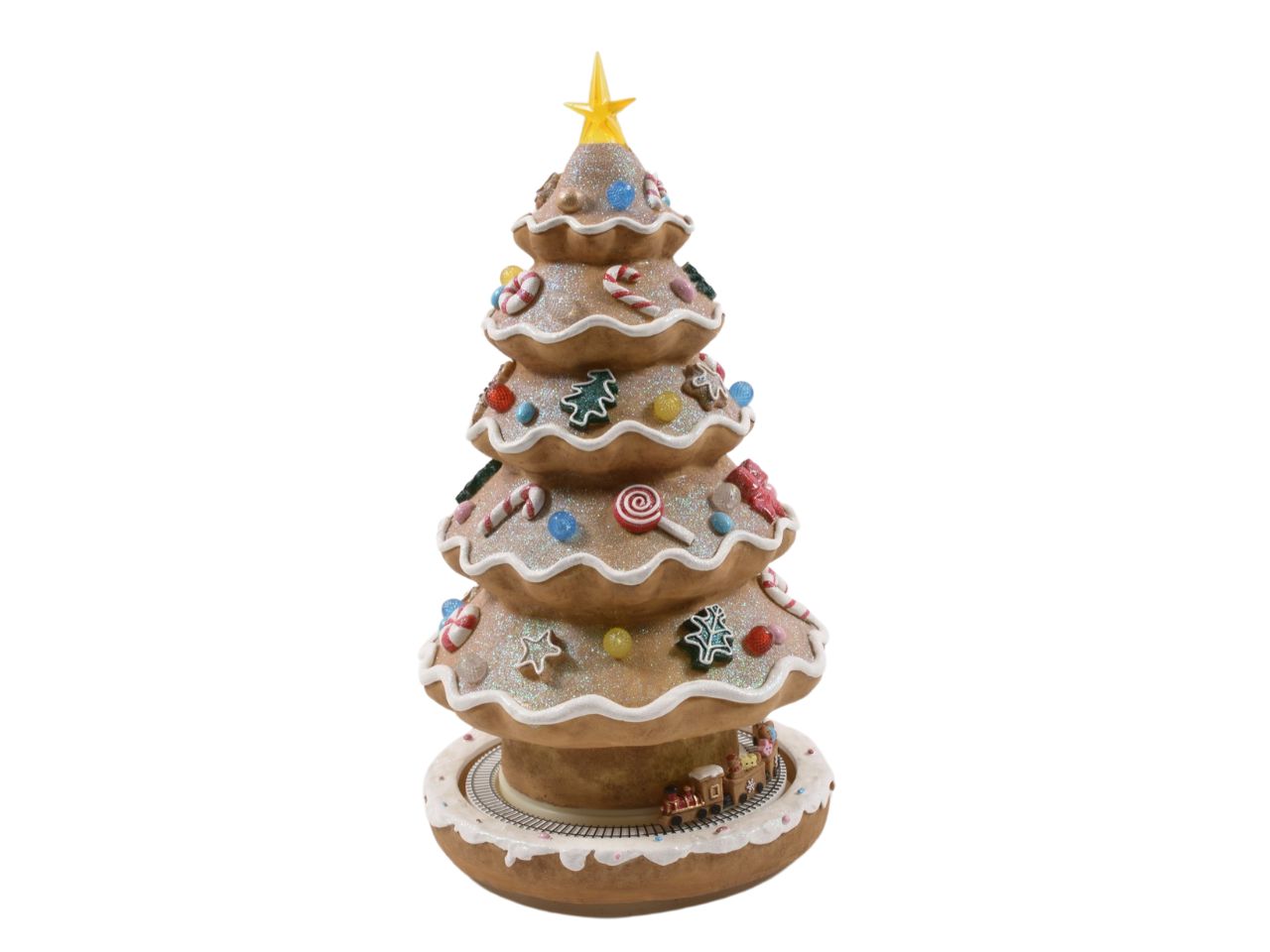 Carillon albero biscottato grande con trenino in movimento musiche e luci d