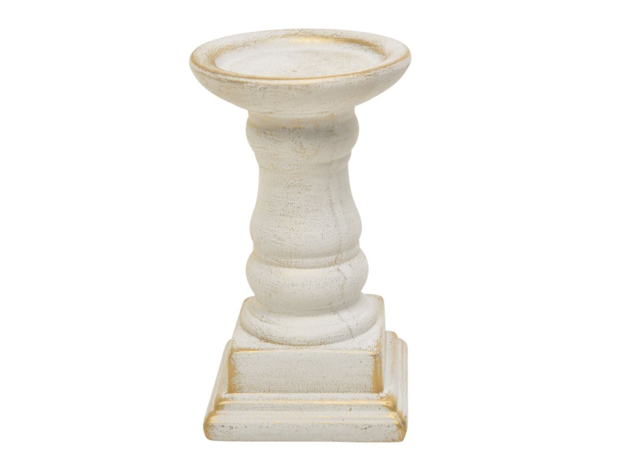 Portacandela in terracotta "pompei" bianco oro 10x10xh.17,8cm
