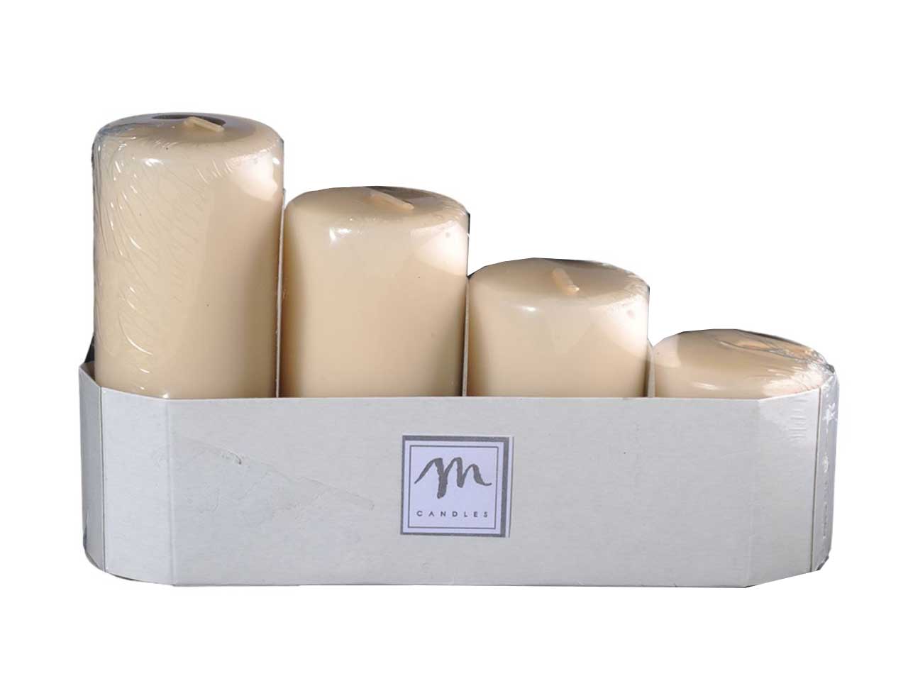 Candele pillar 4 pezzi avvento avorio altezza 9,5/8/6,5/5cm diametro 5cm