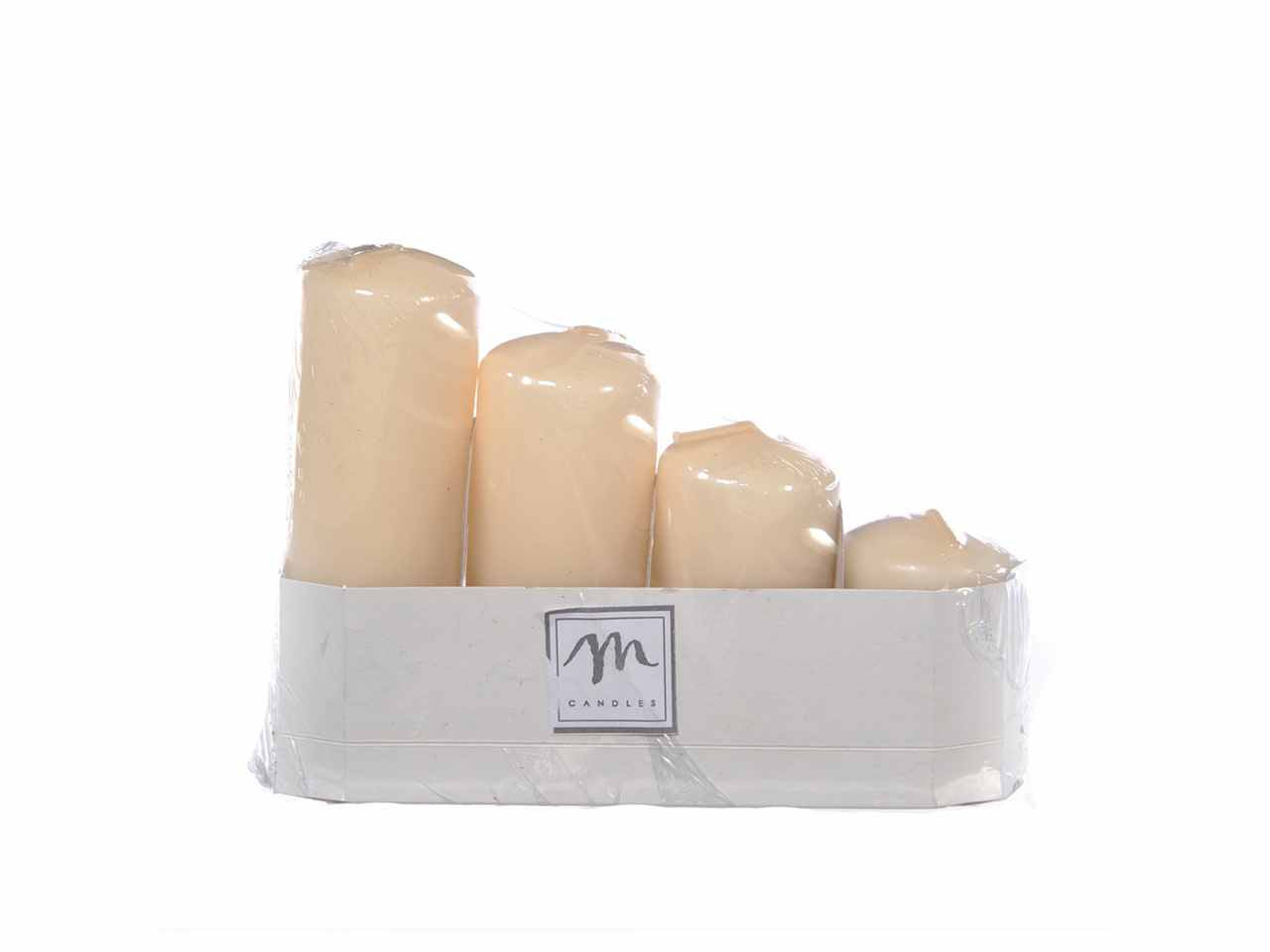 Candela pillar avvento avorio h.8,5/7/5,5/4xd.4cm set da 4 candele