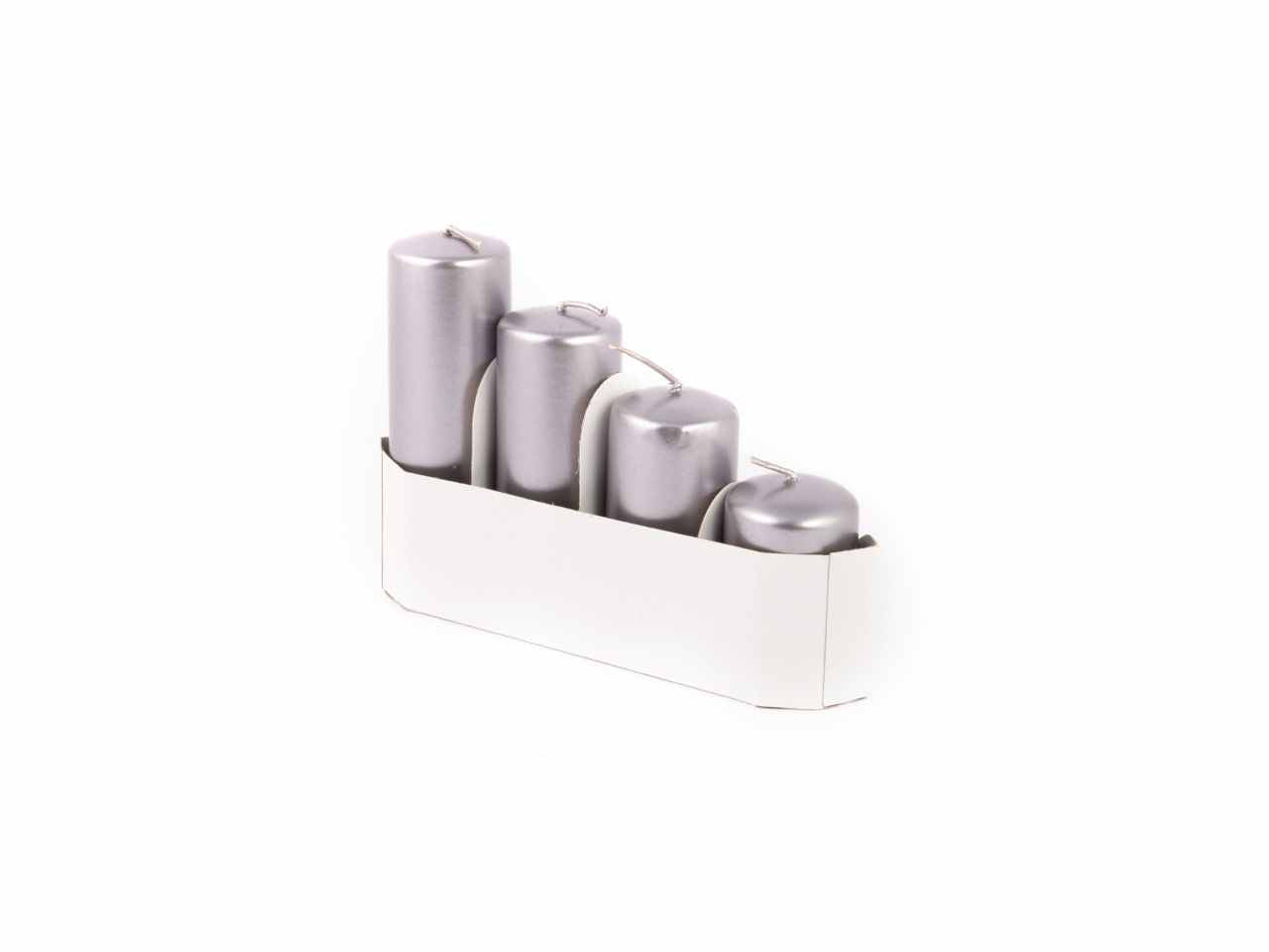 Candele pillar 4 pezzi avvento argento altezza 8,5 /7 /5,5/4cm diametro 4cm