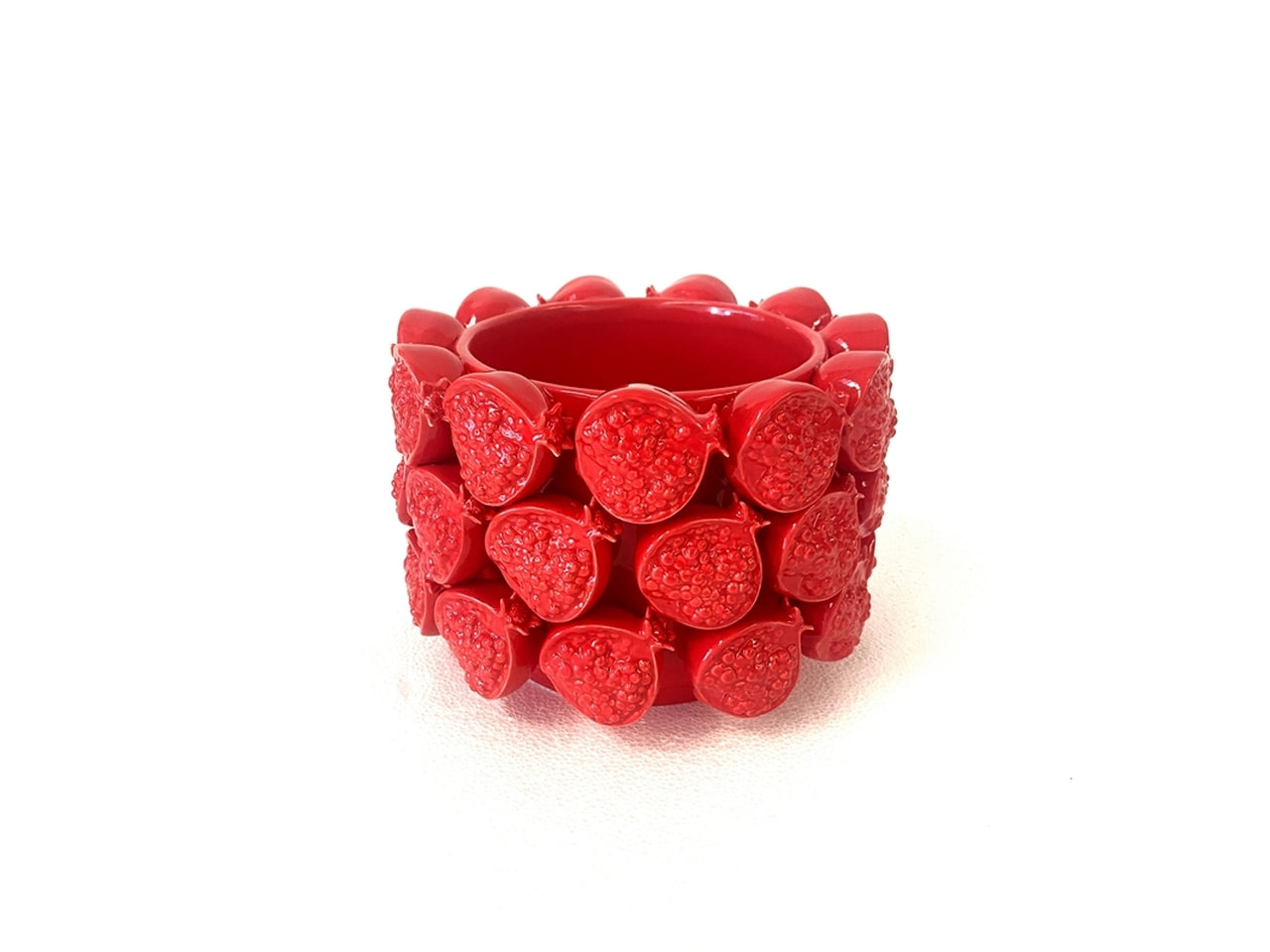 Vaso cachepot per piantine moderno in ceramica rossa, cilindrico con melagrana a rilievo, per uso interno - 24x17cm - Plàthea