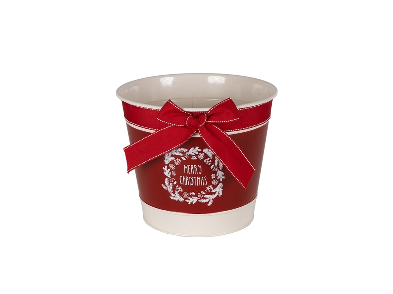 Vaso d.27x23cm avorio fiocco rosso in metallo