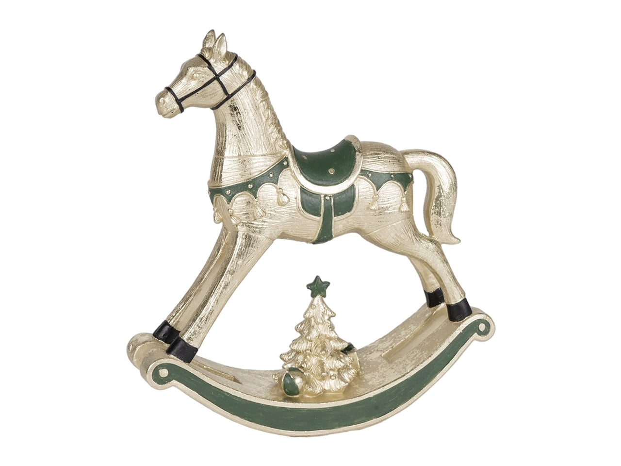 Cavallo a dondolo 25x7x27cm in resina oro e verde