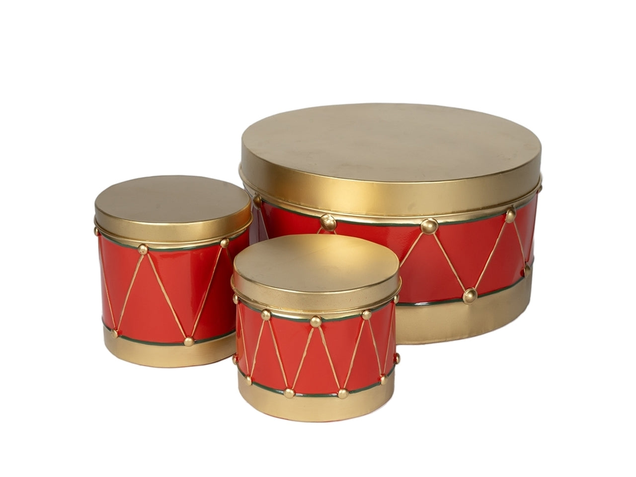 Set da tre box tamburi in metallo oro e rosso