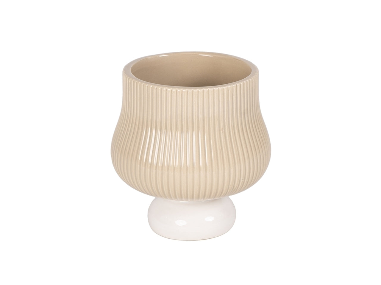 Vasetto d.13x13cm in ceramica rosa e avorio