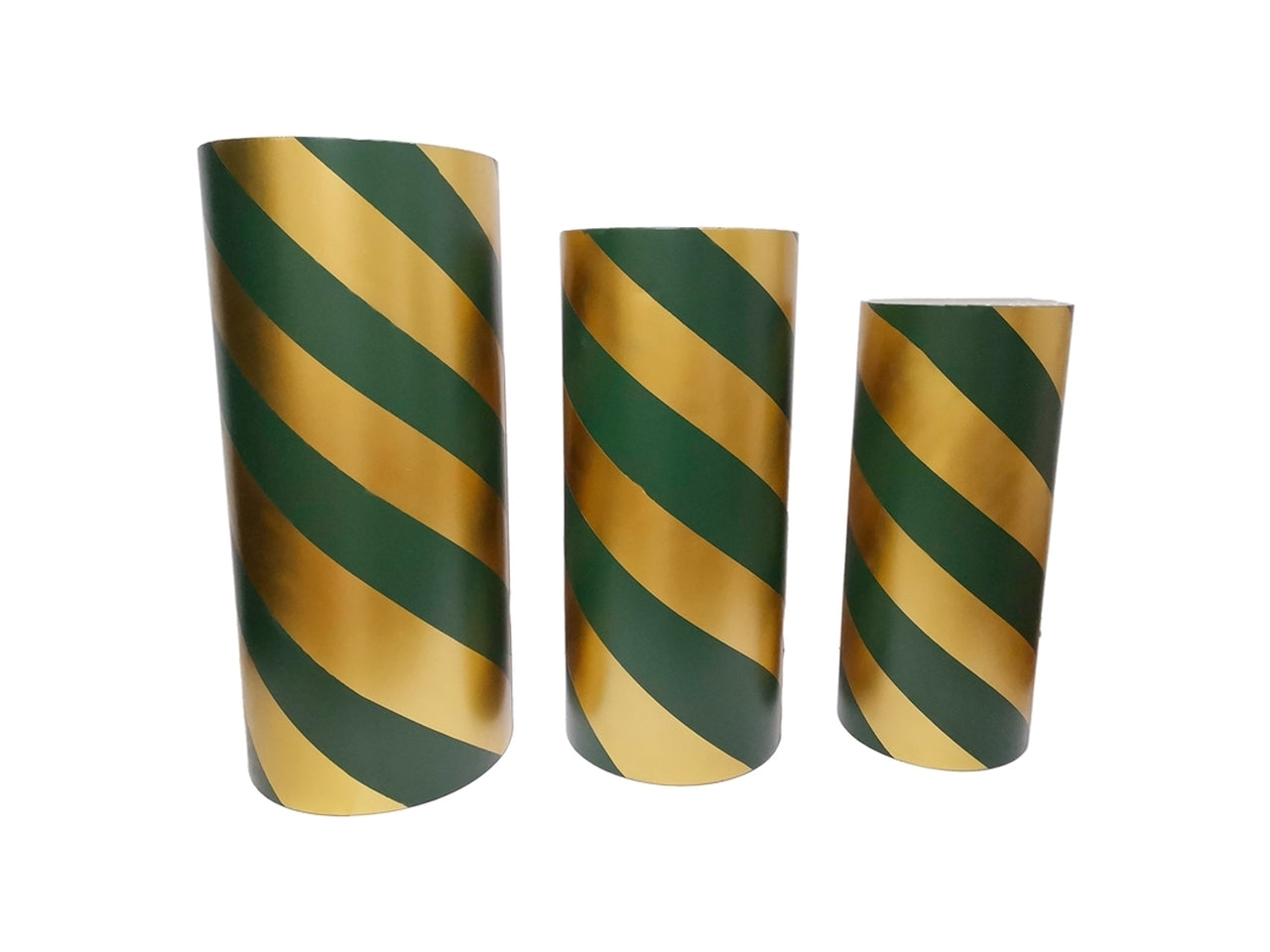 Set da tre basi cilindro in metallo  verdi e oro