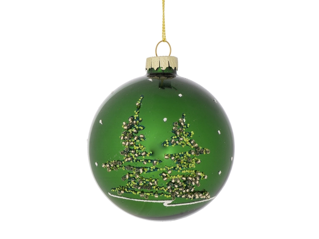 Palla in vetro d.12cm verde con decorazione albero natalizio