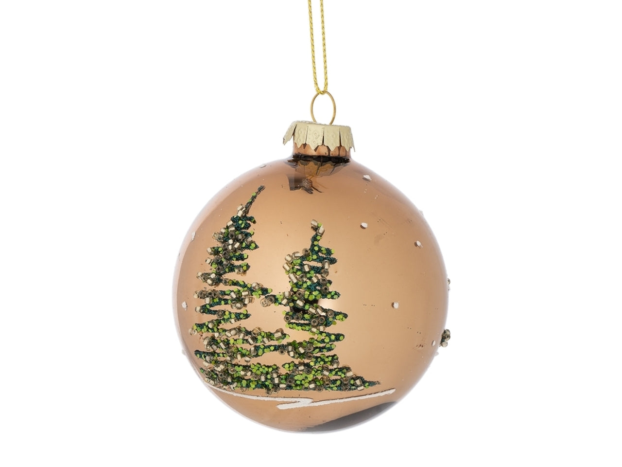 Palla in vetro d.12cm oro con decorazione albero natalizio