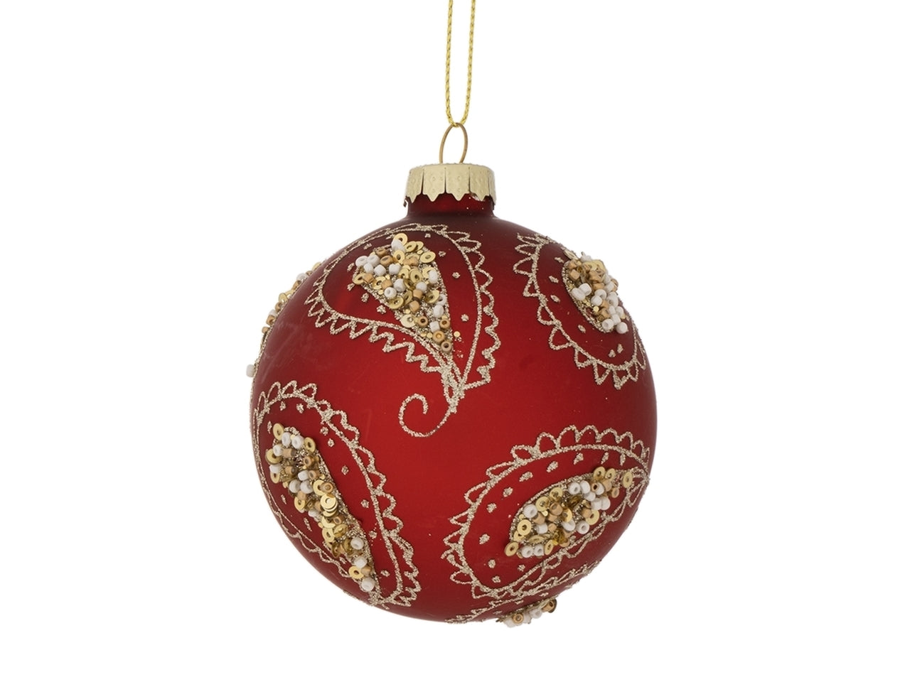 Palla in vetro d.12cm rossa co decoro dorato