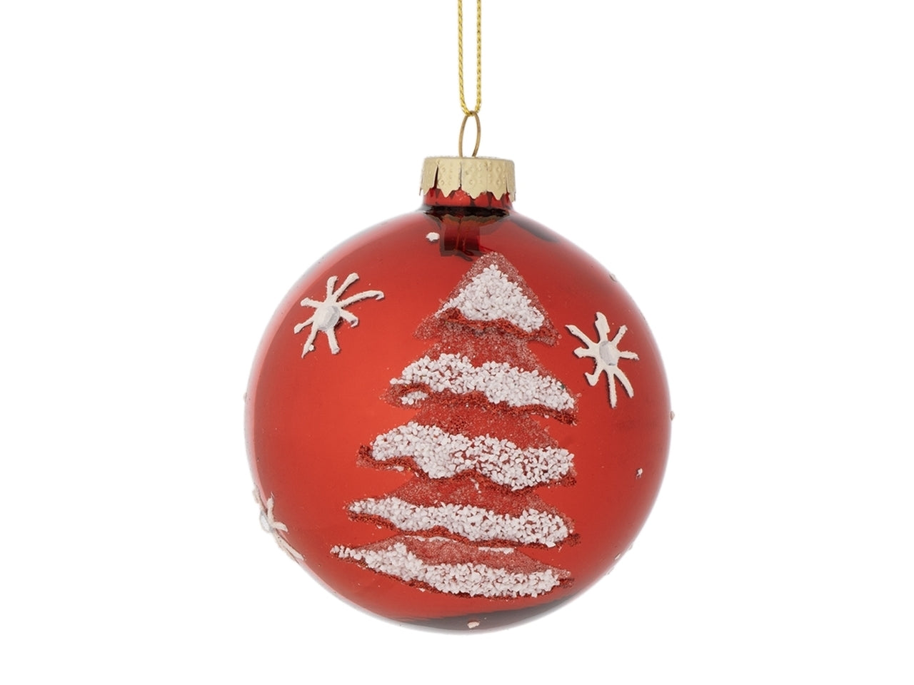 Palla in vetro d.10cm rossa con decorazione albero natalizio