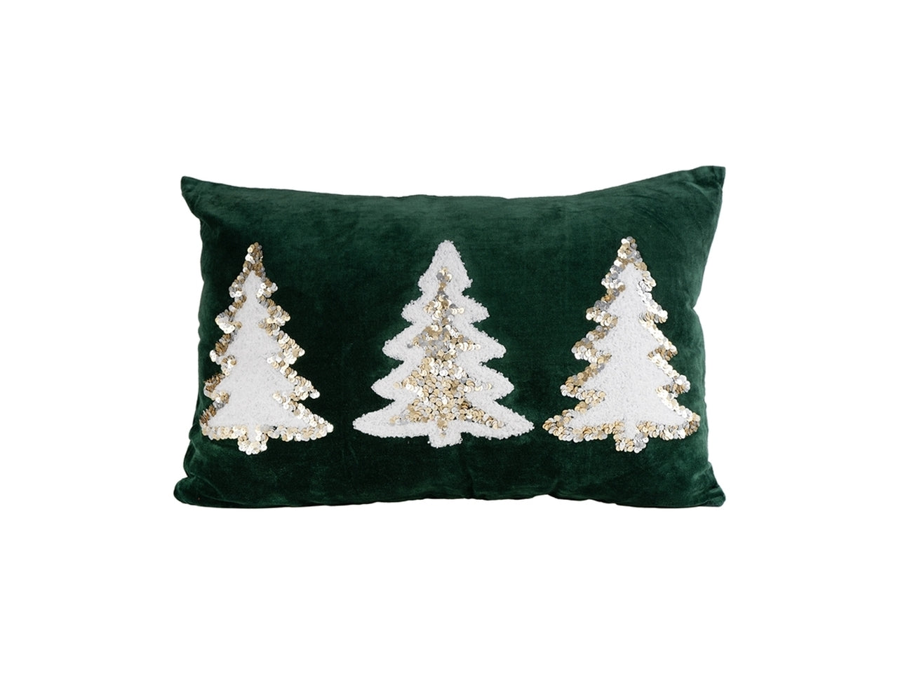 Cuscino natalizio 40x60cm in velluto verde con decorazione alberi