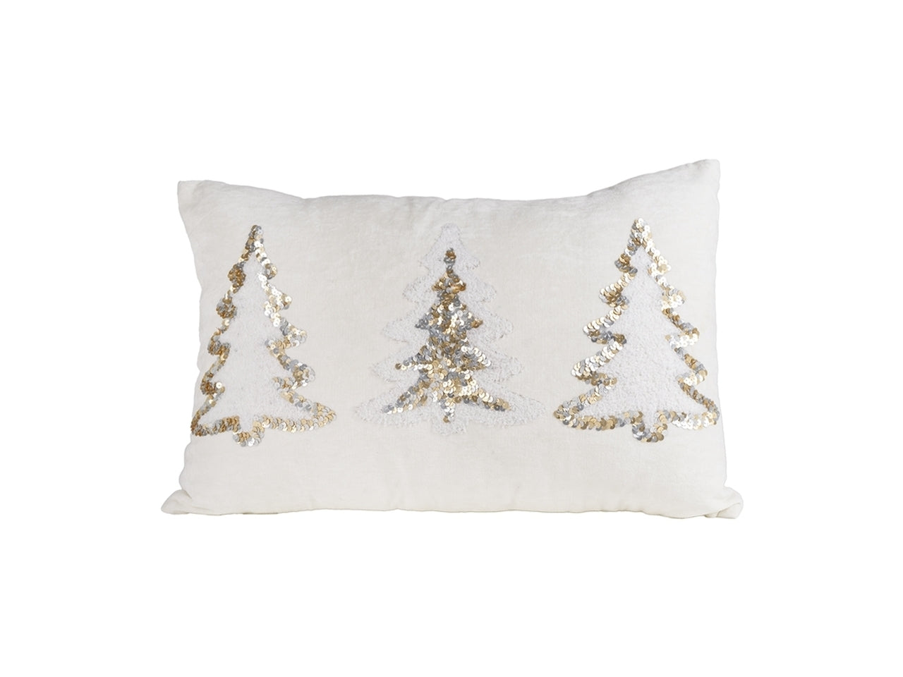 Cuscino natalizio 40x60cm in velluto avorio con decorazione alberi