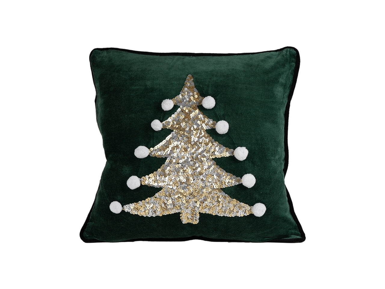 Cuscino natalizio 45x45cm in velluto verde con decorazione alberi