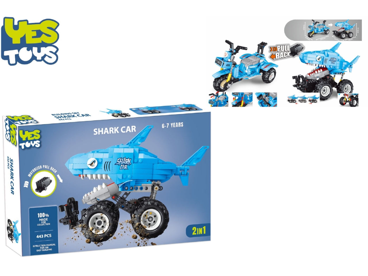 Yes toys shark car 2in1  443 pezzi