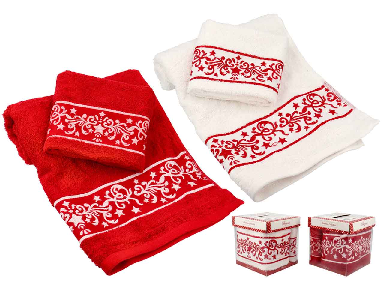 Set asciugamani natalizi 1+1 in spugna jacquard 100% cotone 50x100cm+40x60cm