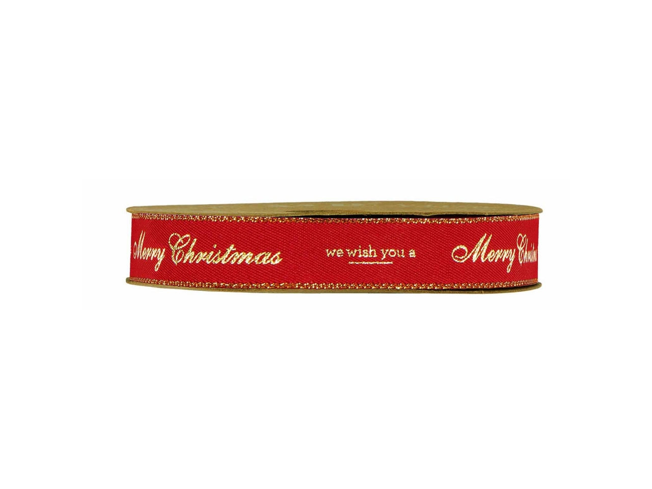 Nastro regalo natalizio rosso con scritta dorata in poliestere 1,5cmx15m - Piovaccari