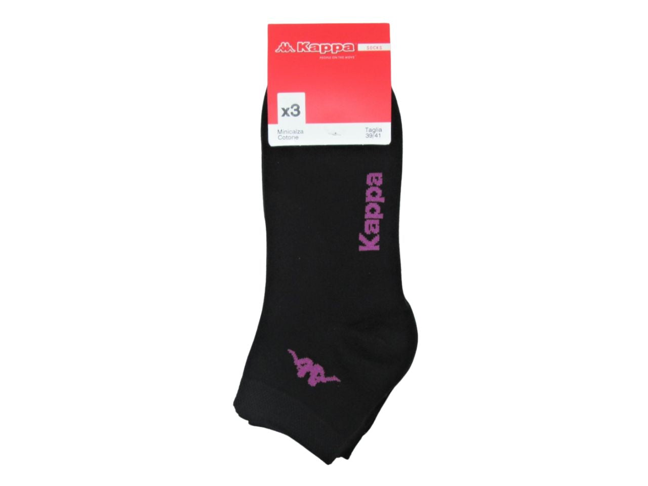 Minicalza da donna Kappa in misto cotone nero, 3 paia taglia 39/41